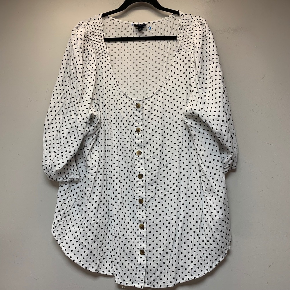 torrid White Blouse with Black Polka Dots